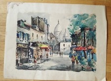 Très Beau Roland Irolla - Aquarelle - Scène De Rue Française (23 1/2" x 18")