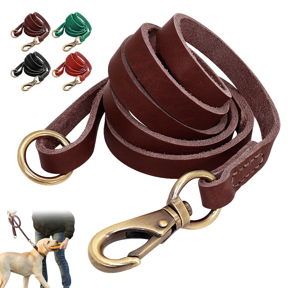 Correa de plomo de cuero genuino para perro resistente fuerte para perros medianos grandes