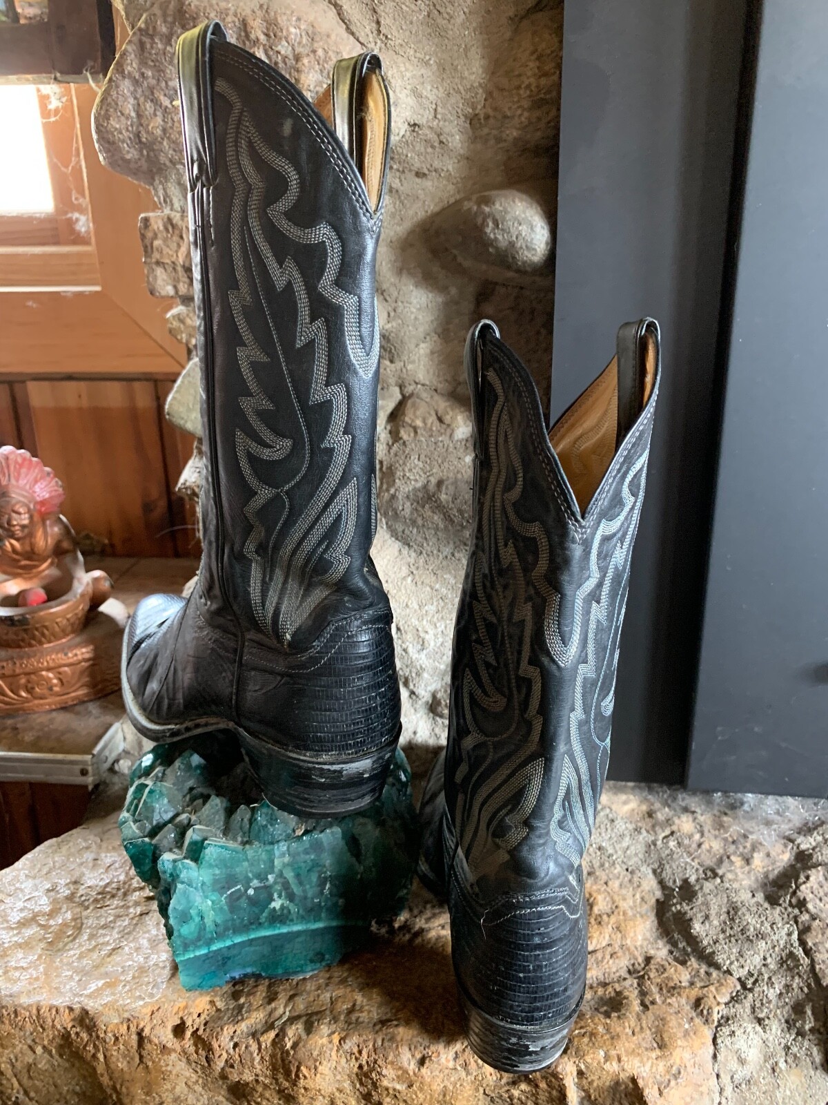 Justin Men's Exotic Western Boot in Black Lizard, Siz… Gem