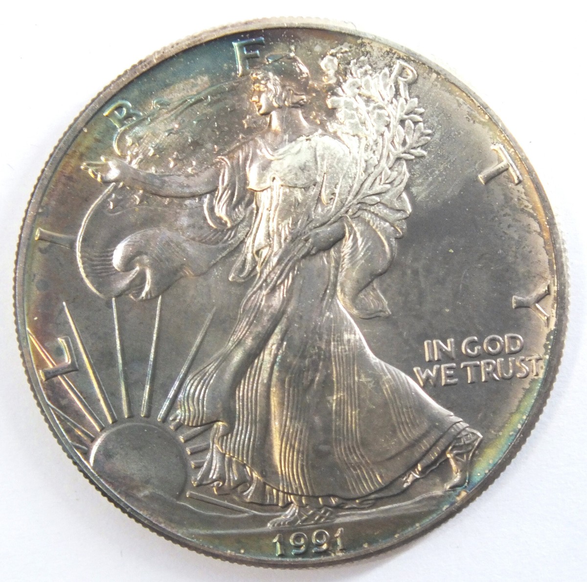 1991 American Eagle 1 oz Fine Silver Dollar - Toning Toned US Mint
