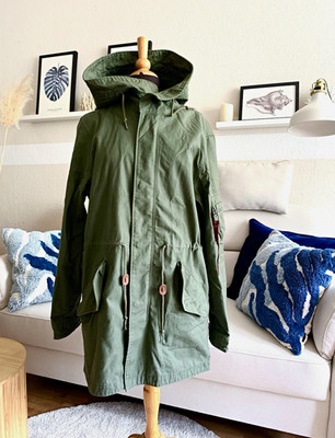 Alpha Industries Herren Parka grün mit Kapuze lang Baumwolle Gr. L PON000375