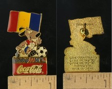 VINTAGE FIFA USA WORLD CUP SOCCER 1994 MASCOT & COCA COLA ROMANIA PIN