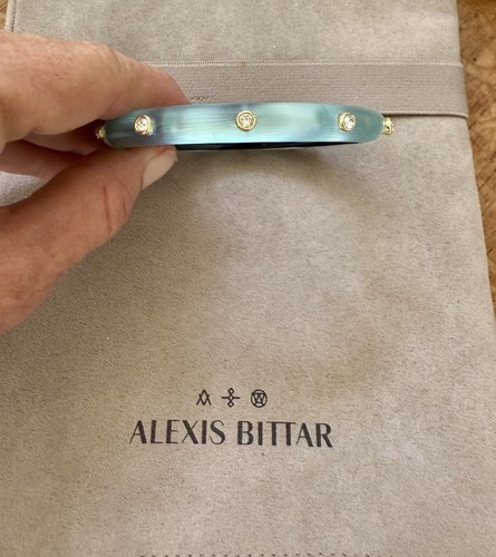 100% Authentic Alexis Bittar Light Blue Lucite & Crystal Hinge Bracelet - Picture 2 of 12
