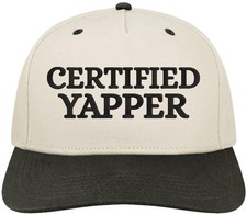 Certified Yapper Embroidered Two Tone Baseball Cap Funny Sarcastic Meme Dad Hat