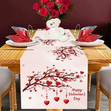 Valentines Day Runner Pink Romantic Love Heart Tree Table Runner Valentines T...