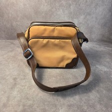 Vintage Tan Canvas Brown Faux Leather Camera Shoulder Bag Multi Pocket Travel Cs