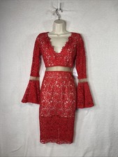 Love Triangle Red Lace Midi Romantic Lace Core Flared Sleeves, Cutouts NWT Sz6