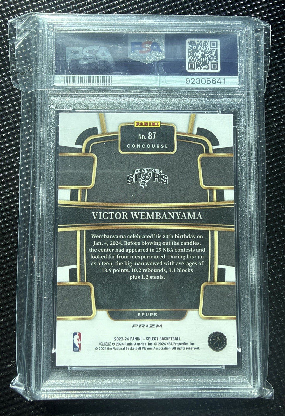Victor Wembanyama PSA 10 2023-24 Panini Select Orange Flash Prizm RC Rookie view 2
