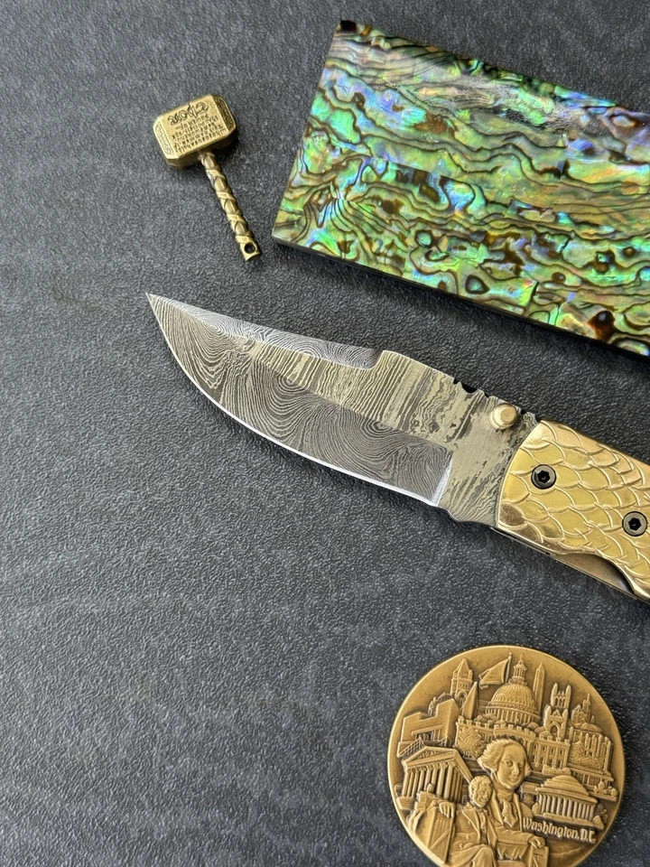 York vivant заказ ручной работы из дамасской стали абалона оболочка складной нож CBIT-09 - Изображение 4 из 4