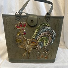 Vintage Dark Green With Gold Hardware Wooden Bottom Purse