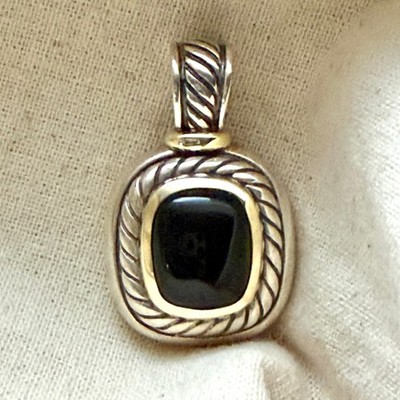 David Yurman 17mm Albion Enhancer Pendant Black Onyx Sterling 14K Yellow Gold