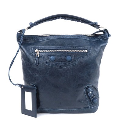 BALENCIAGA Leather Covered Giant Day Shoulder Bag Editors bag Navy 204527 Auth