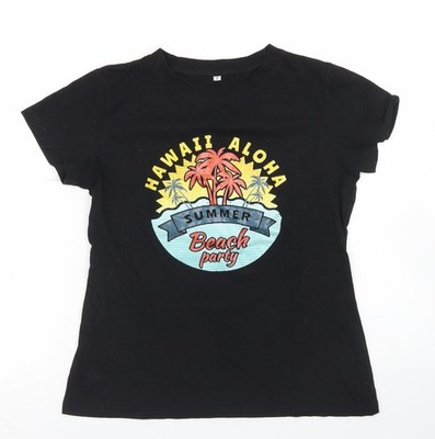 SheIn Damen T-Shirt schwarz Baumwolle Basic Größe S Rundhals - Beach Party