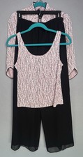 Alex Evenings SP Pink Printed Piped 3/4 Sleeve 3 Piece Glitter Blazer/Top/Pants