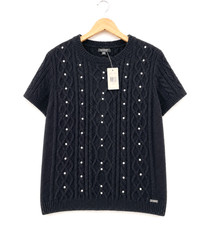 GUESS Women's Size XL Black Cable Knit Studded Short Sleeve Sweater NWT
