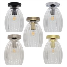 Modern Flush Ceiling Light Fitting Fluted Glass Low Ceiling Lighting