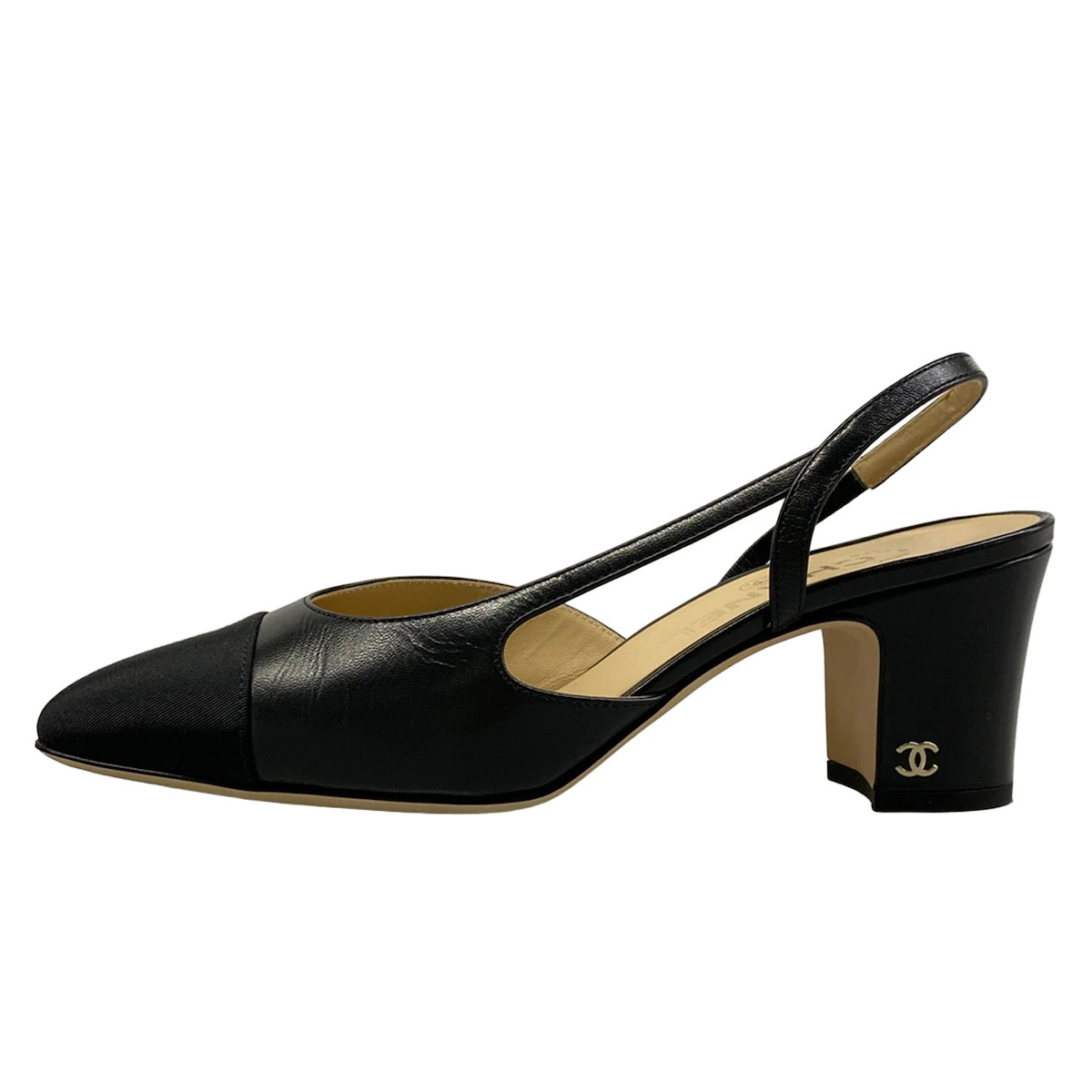 CHANEL Slingback Shoes G31318 Black Goatskin grosgrain Women's Sandals