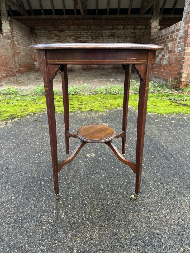 Antique Sheraton Revival Edwardian Mahogany Inlaid Round Occasional Side Table - Image 4 of 4