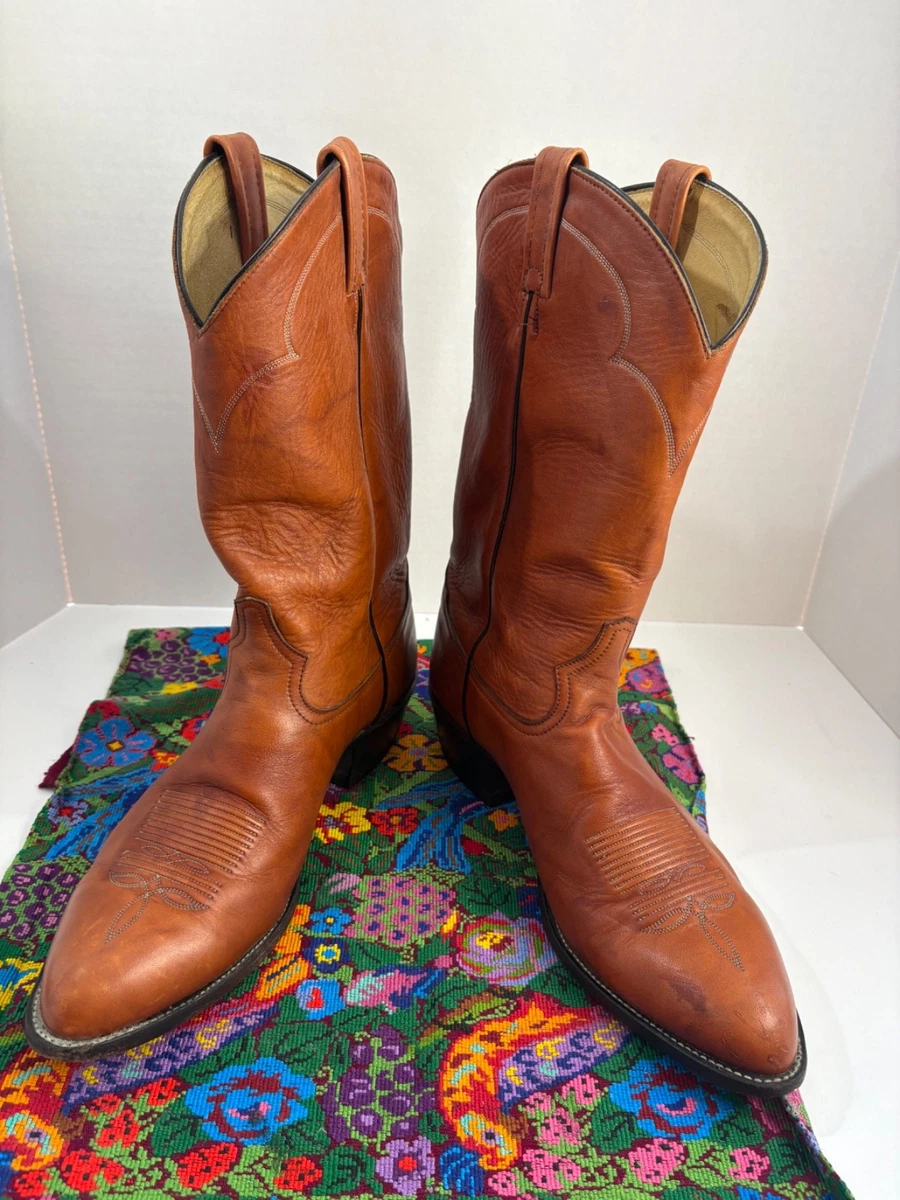 Vintage Tony Lama Texas Western Cowboy Boots Brown Leather Orange Stitching 7D Orange Western Tony Lama Boots for Men for Sale | Shop New  main image 2