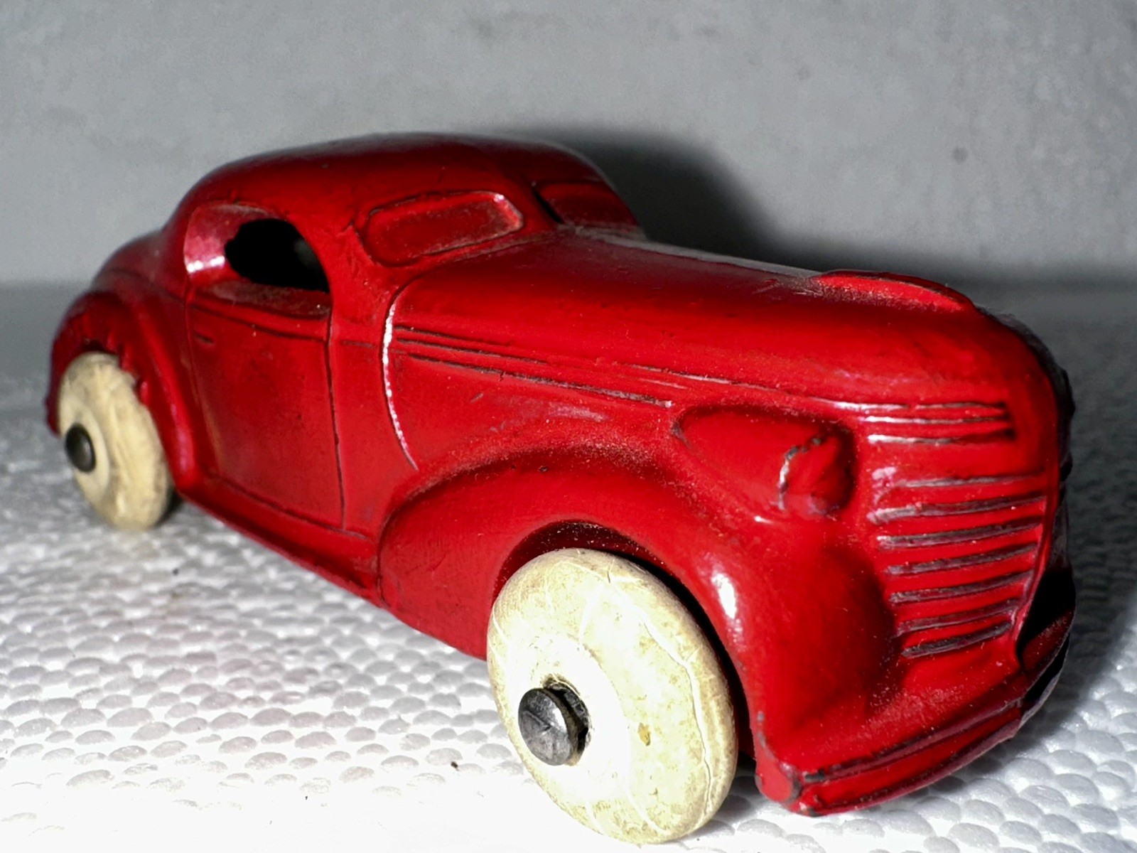 Antique Original Toy Sedan Car White Rubbber Tires Slush Cast Metal Barclay USA