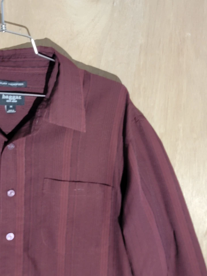 Camisa abotonada Haggar para hombre M granate borgoña manga larga microfibra de lujo Foto 3 de 4