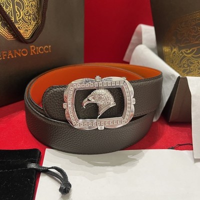 Stefano ricci Green/Orange Men's Belt Silver Buckle