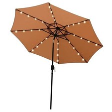 9 ft Solar Umbrella, 32 LED Lighted Patio Umbrella, Table Market Umbrella, Tan