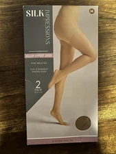 2 Pack Silk Impressions Medium Support Sheer Pantyhose SZ  Medium Rich Tan