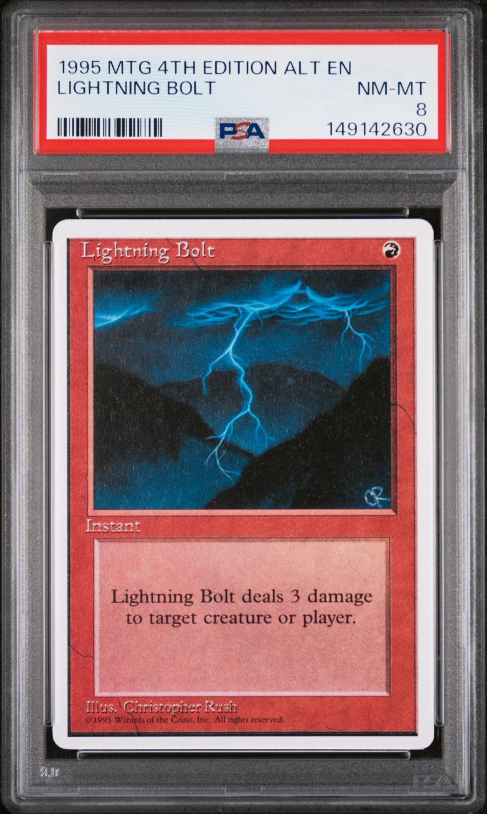 1995 MTG FOURTH EDITION ALTERNATE LIGHTNING BOLT PSA 8 view 1