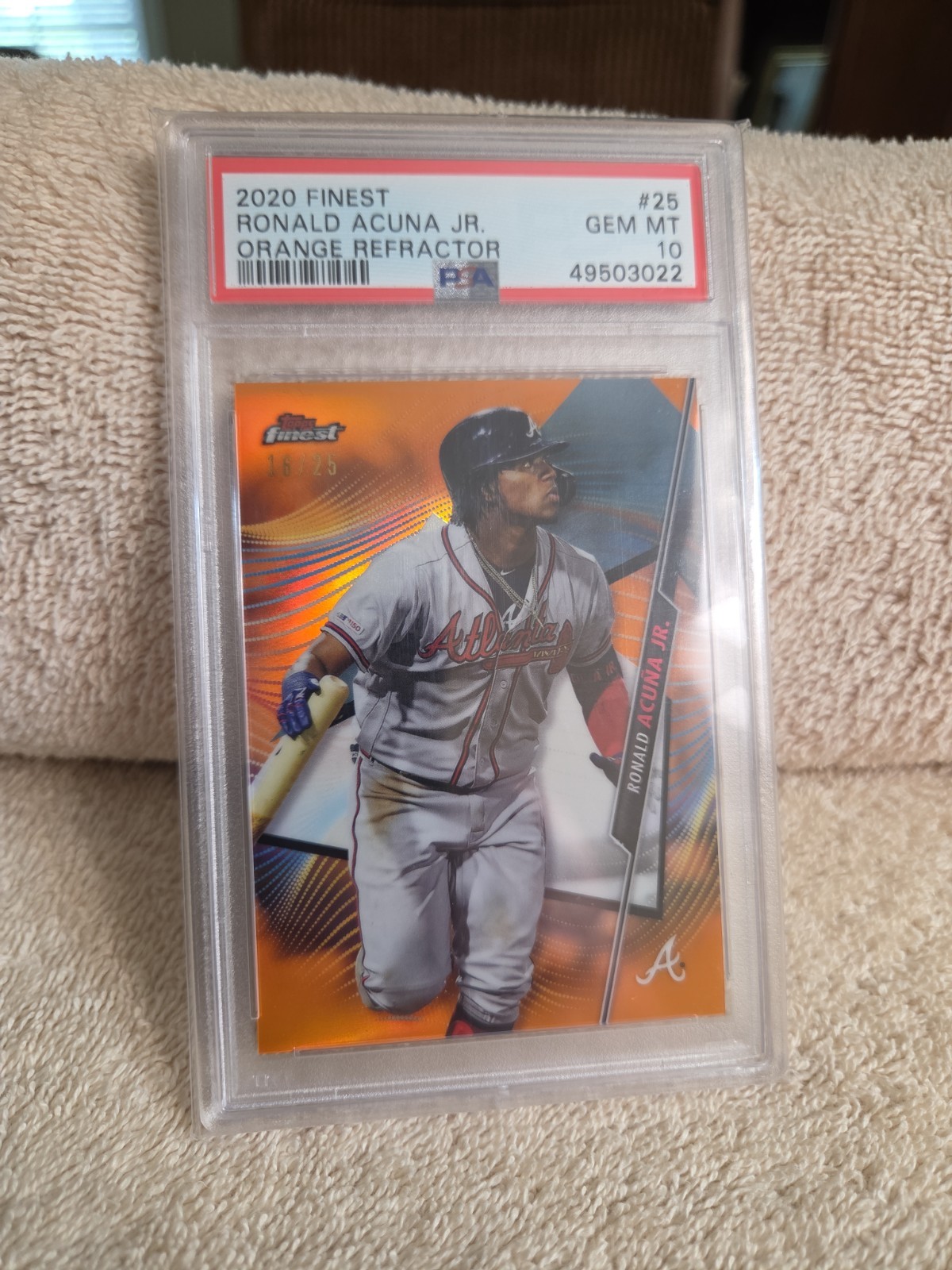 2020 Topps Finest - Ronald Acuña Jr. #25 Orange Refractor /25 PSA 10 view 2