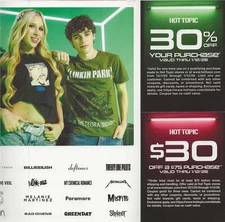2 HOT TOPIC Coupons 30% & $30 Off $75-Expires 1/2/26 AWESOME Discounts HTF Rare
