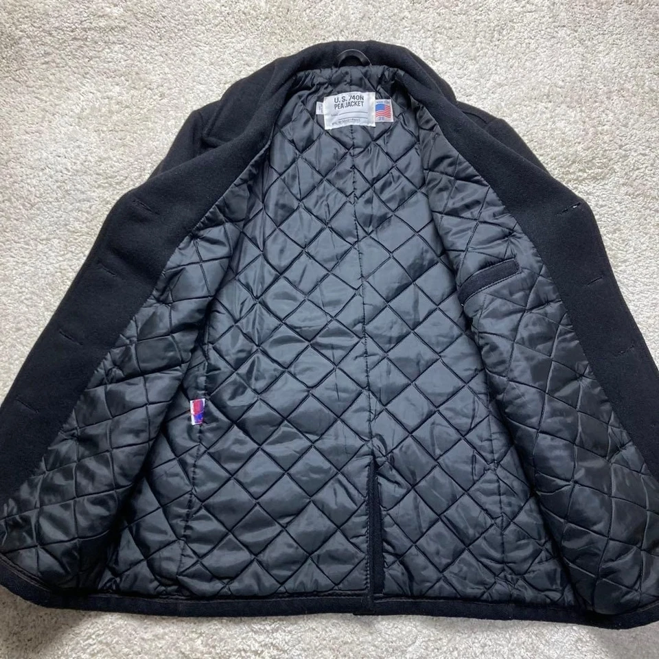 Schott 740N Pea Coat Dark Navy Wool Blend Size 38 Made in USA Quilted Lining - Image 3 of 4