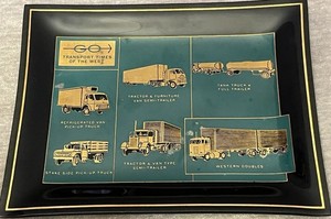 Vintage "GO Transport Times Of The West" Glass Trucking History Picture Tray