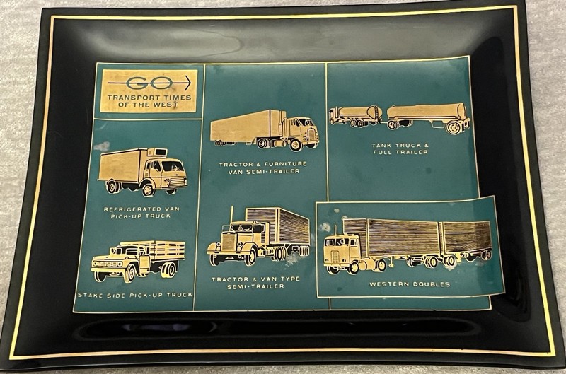 Vintage "GO Transport Times Of The West" Glass Trucking History Picture Tray