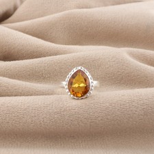 Citrine Gemstone 925 Sterling Silver Unique Handmade Jewelry Ring For Girlfriend