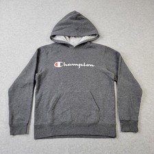 Champion Hoodie Boys Large Gray Logo Embroidery Pullover Pockets