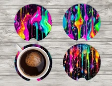 Neon Drip Car Coasters Choose Design and Neoprene or Ceramic