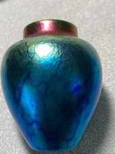 LUNDBERG Studios Blue/Green/Pink Mottled Iridescent Art Glass Sunset Mini Vase