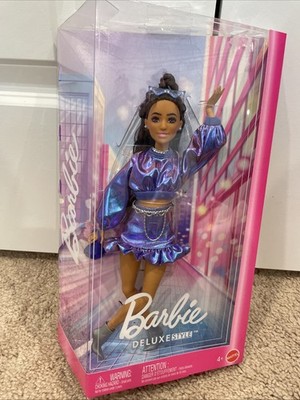 Barbie Deluxe Style Fashion Doll #7 in Metallic Blue Top and Skirt