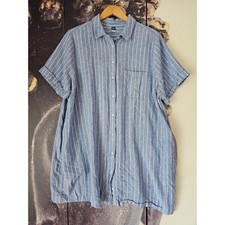 Old Navy Blue White Stripe Linen Blend Short Sleeve Button Down Shirt Dress XXL