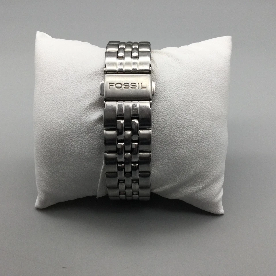 Reloj Fossil Mujer 38mm Tono Plateado Acero Inoxidable Fecha Cronógrafo Batería Nueva 6.5" Foto 3 de 4
