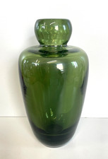ANTICO VASO BOTTIGLIA VETRO MURANO SOFFIATO VERDE OLIVA PORTA FIORI EPOCA 1940