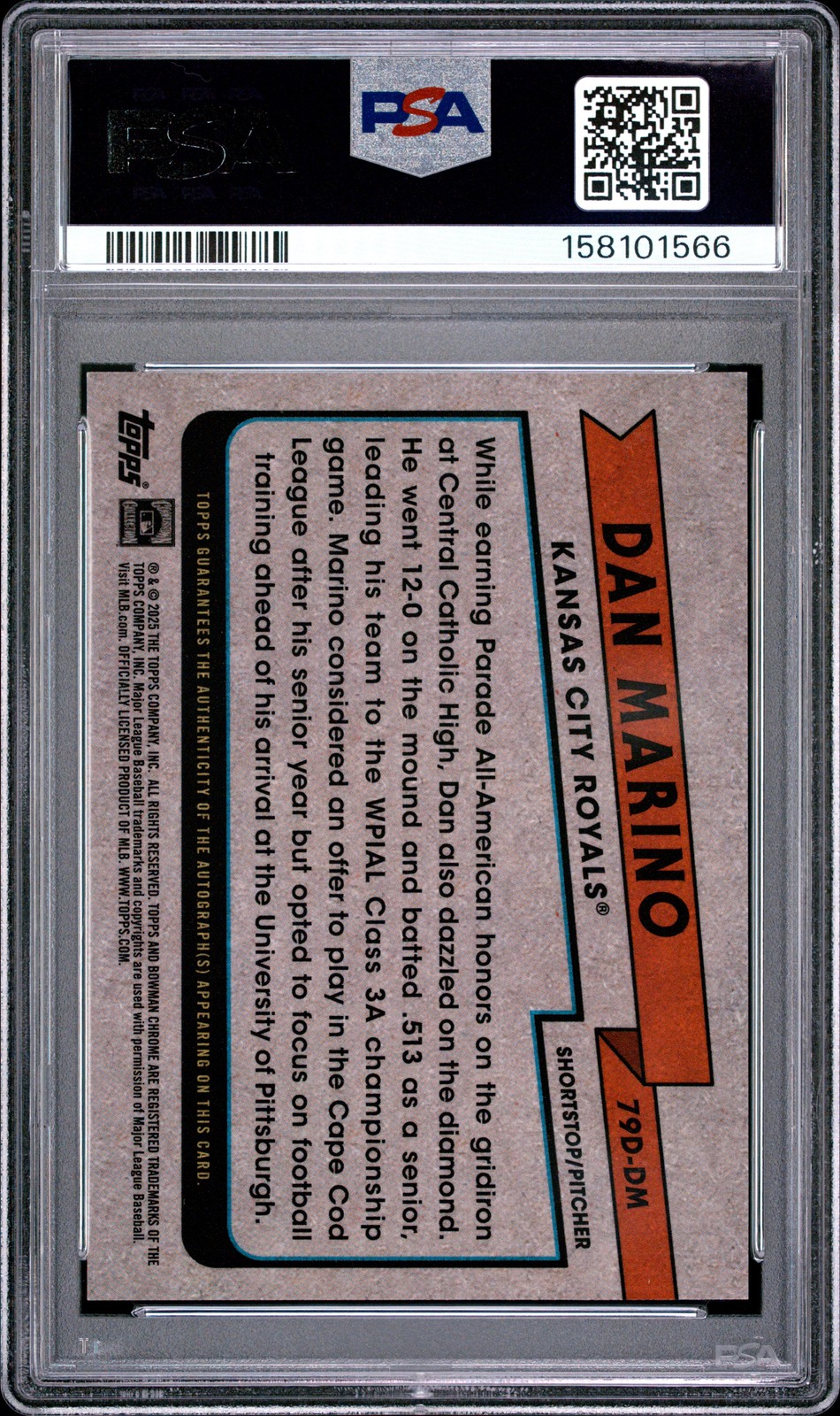 2025 BOWMAN DRAFT DREAM DRAFT PICK AUTO #79D-DM DAN MARINO 5/50 PSA 10 view 2