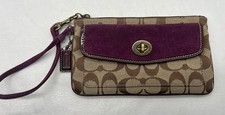 Vintage Signature Coach Jacquard Berry Brown Small Wristlet