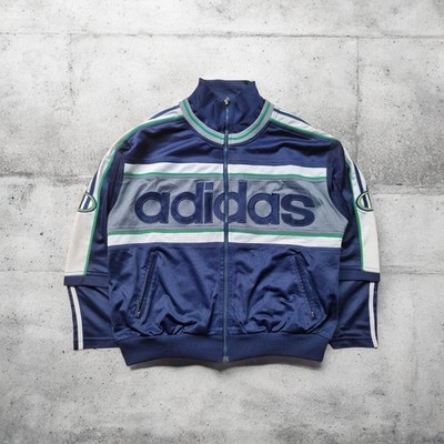 Vintage 90s Adidas Track Jacket Gr. M Navy Blau Spellout Y2K