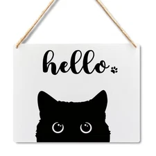 Lacosu Wall Pediments Cat Welcome Sign,Hello Sign,Cat Hanging Welcome Sign for 