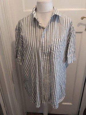 M&S 2XL Grey And White Stripe Short Sleeve Shirt Pure Cotton