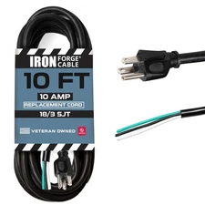 18 AWG Replacement Power Cord with Open End - 10 Ft Black Extension Cable