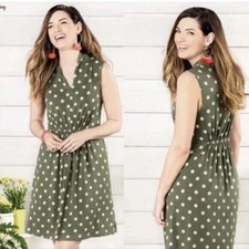 Matilda Jane Women’s Green Polka Dot Sleeveless Knit Knee Length Dress Stretch M