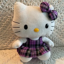 Hello Kitty TY Beanie Buddies Plush Purple Plaid Dress 10 Inches Plaid Bow Rock